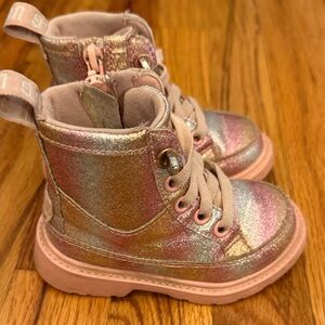 UGG Girls' Iridescent Pink Glitter Lace-Up Boots